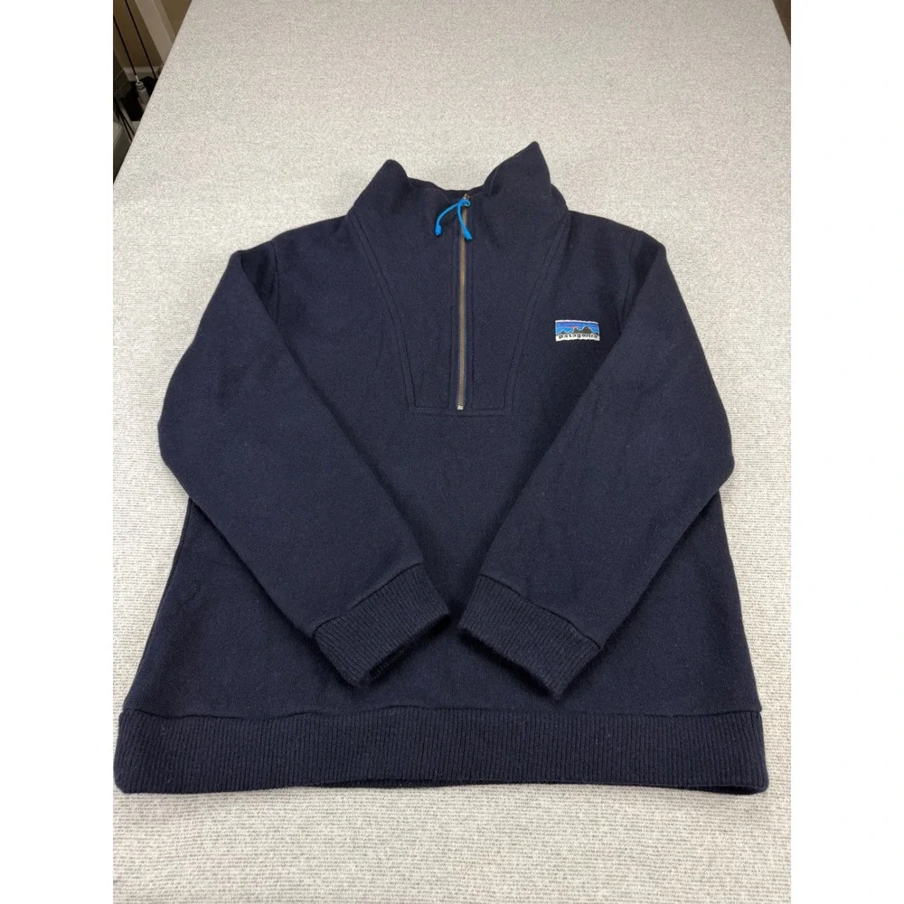 Patagonia M's Woolie Fleece Pullover Worn Wear  Wool Quarter Zip  Navy Mens L
